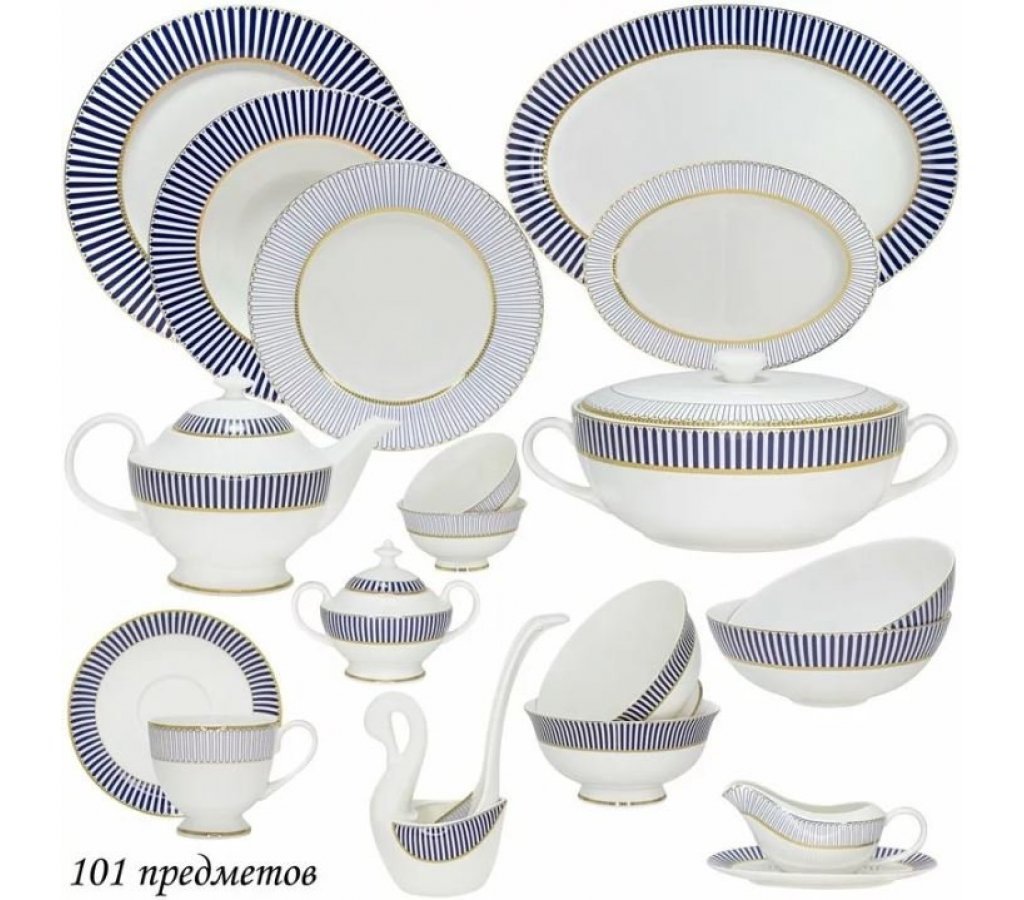 

Столово-чайный сервиз Инфанта Lenardi на 12 персон 101 предмет, Белый;синий, 61080-01