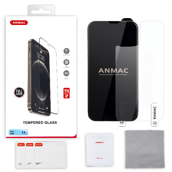 

Защитное стекло Anmac для iPhone 14 Full Cover черное + пленка назад, Защитное стекло ANMAC для iPhone 14 Full Cover черное + пленка назад