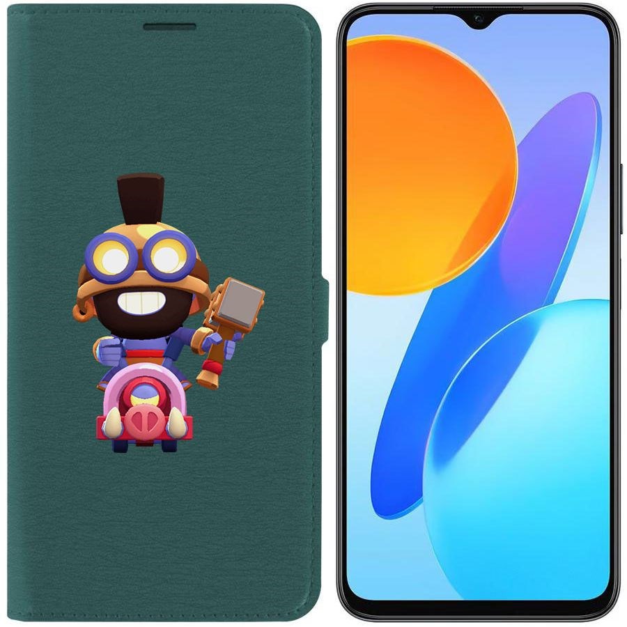 

Чехол-книжка Эко для Honor X8 5G Brawl Stars-Карл Всадник на кабане (зелёный опал)