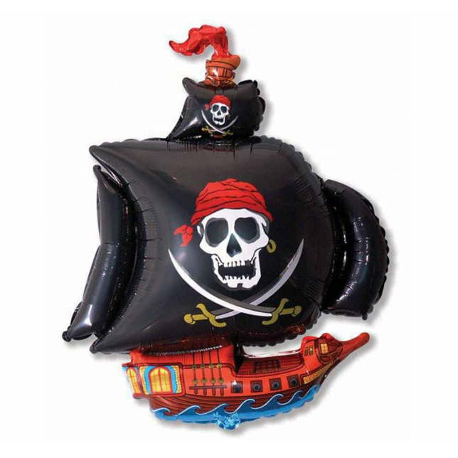 фото Воздушный шар flexmetal, пиратский корабль, фольгированный, мини, черный