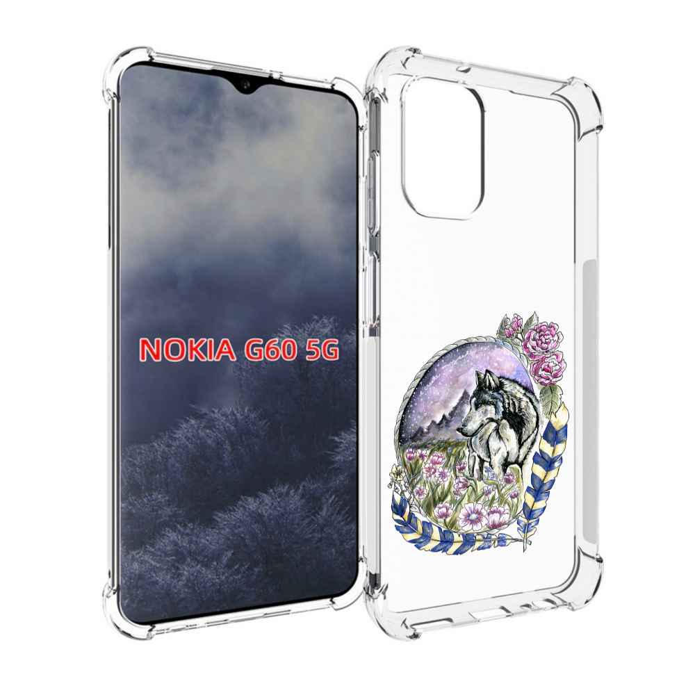 

Чехол MyPads нарисованный волк в цветах с перьями для Nokia G60 5G, Прозрачный, Tocco