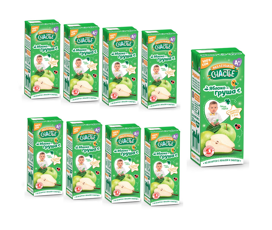 Сок Маленькое счастье Яблоко-Груша 0.2л, 9 упаковок