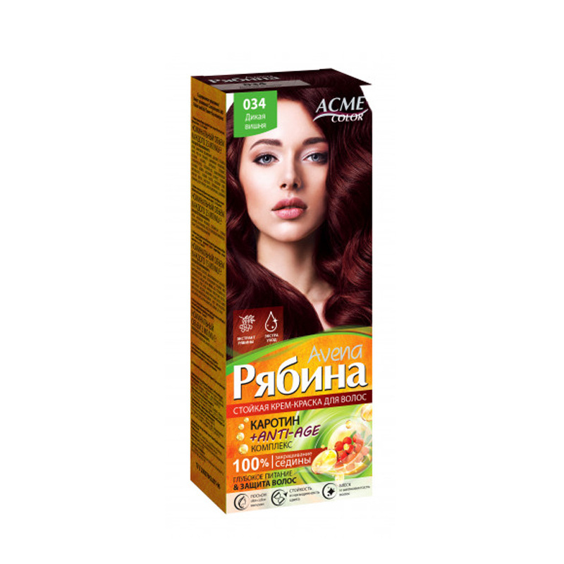 

Стойкая краска для волос Acme Color Рябина Avena Anti-Age тон 034 Дикая вишня, 100 мл