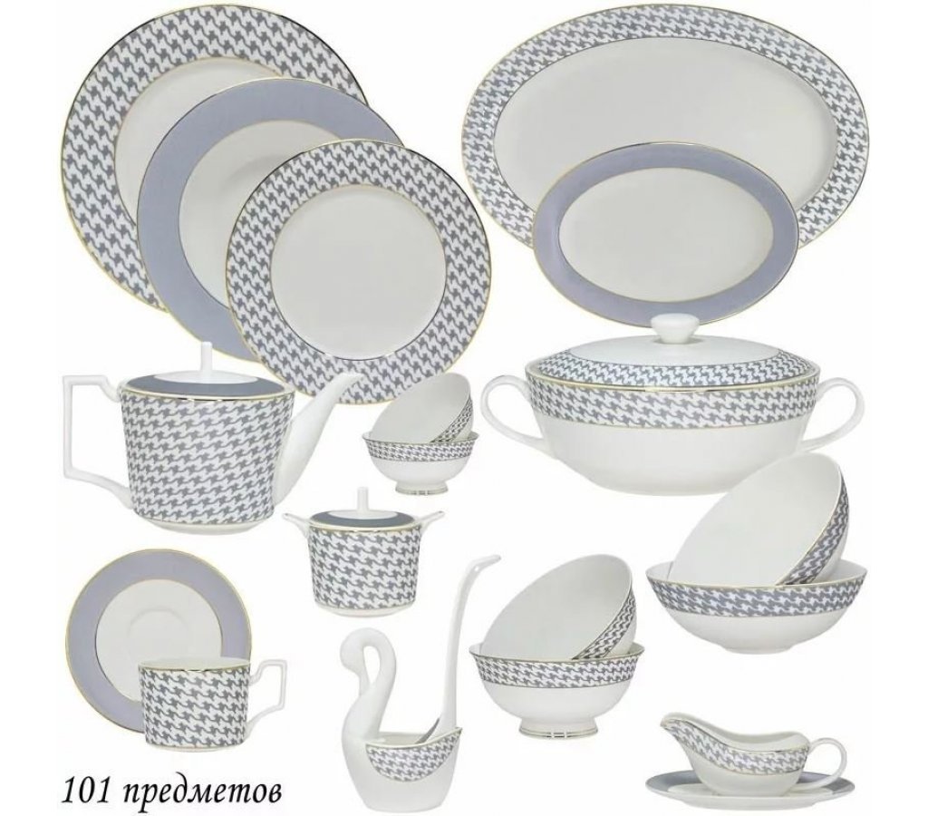 

Столово-чайный сервиз Earl Grey Lenardi на 12 персон 101 предмет, Белый;серый, 61218-01