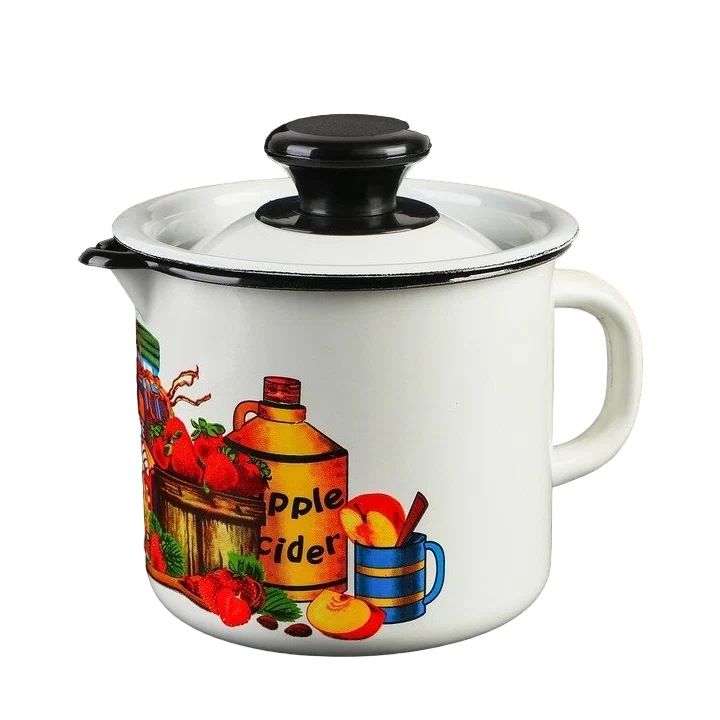 

Кружка с носиком, 1 л, с крышкой, деколь МИКС (белая)
