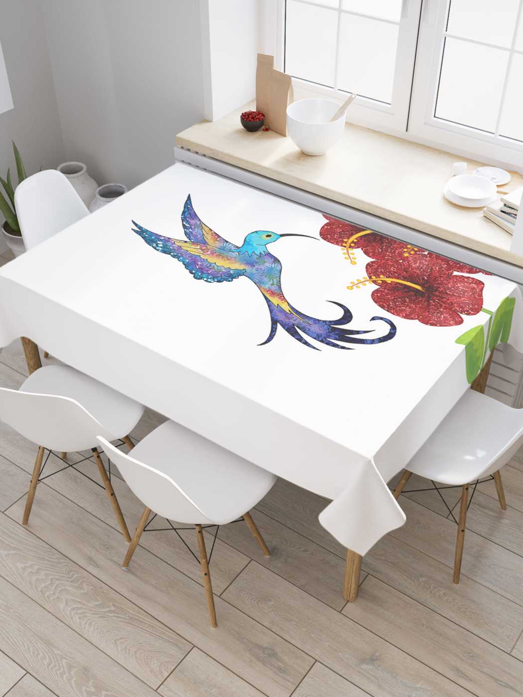 

Скатерть прямоугольная JoyArty "Радужная колибри" из сатена, 180x145 см, Синий, Радужная колибри