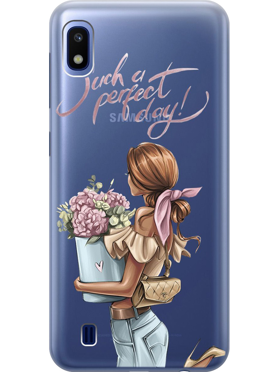

Силиконовый чехол на Samsung Galaxy A10 с принтом "Какой прекрасный день" прозрачный, Прозрачный;голубой;розовый, 720804275