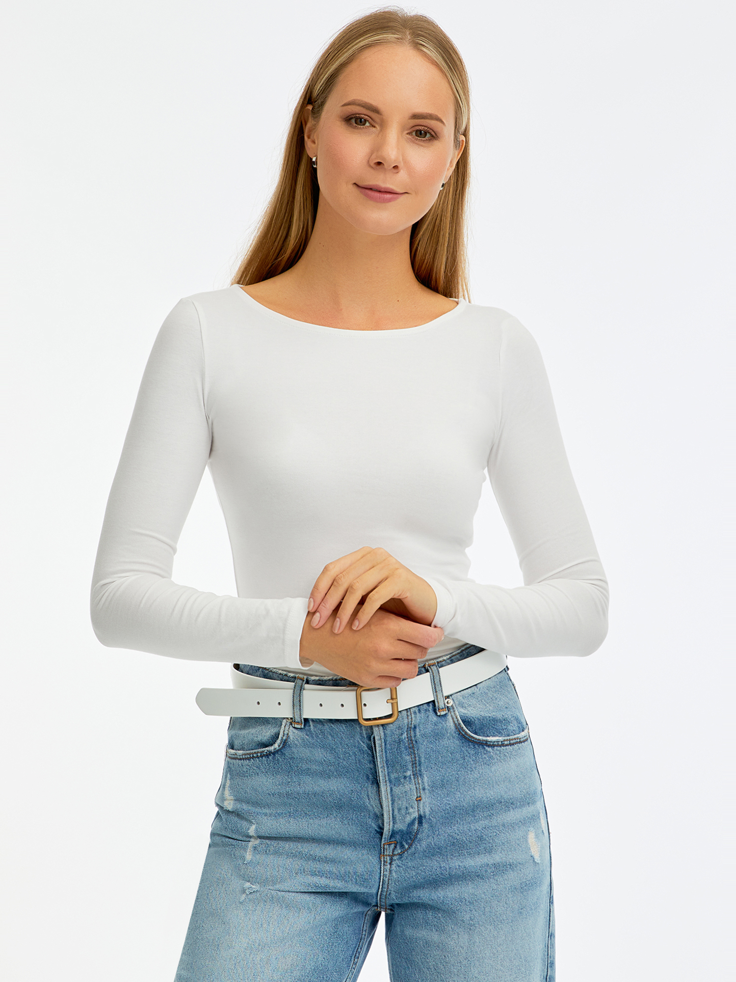 

Лонгслив женский oodji 24201007B белый S, 24201007B