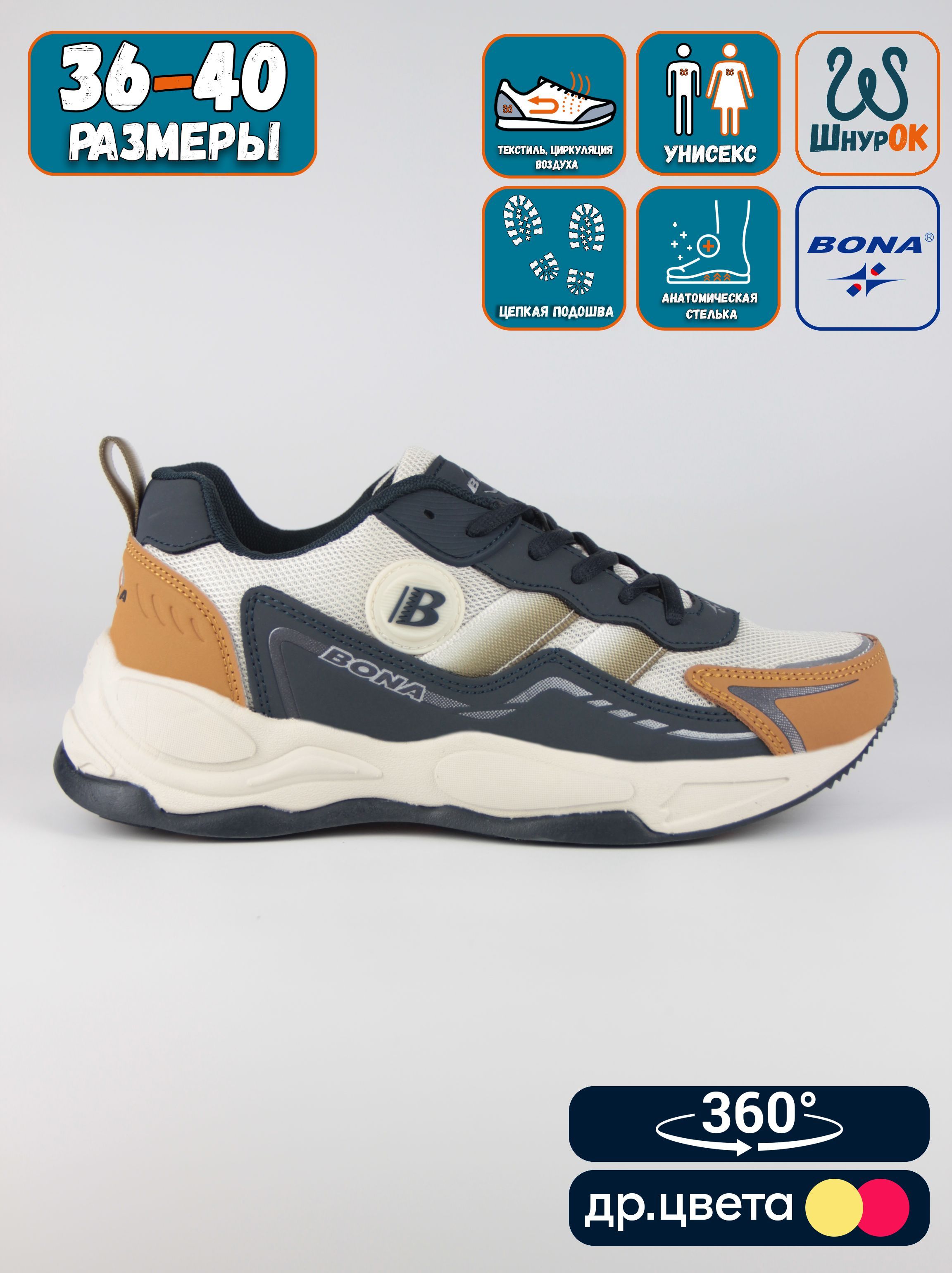 

Кроссовки женские Bona B129s синие 38 EU, Синий, B129s