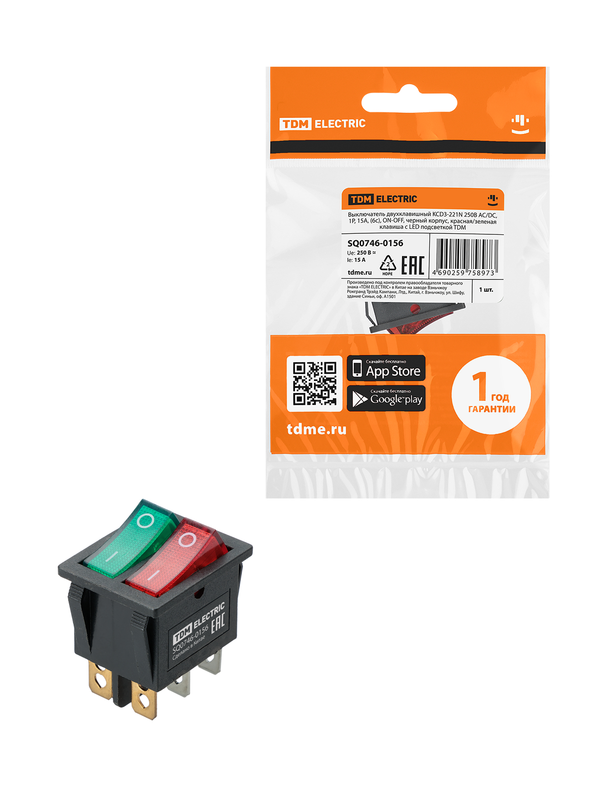 

Выключатель TDM SQ0746-0156 2-клавишный красная/зеленая, Разноцветный