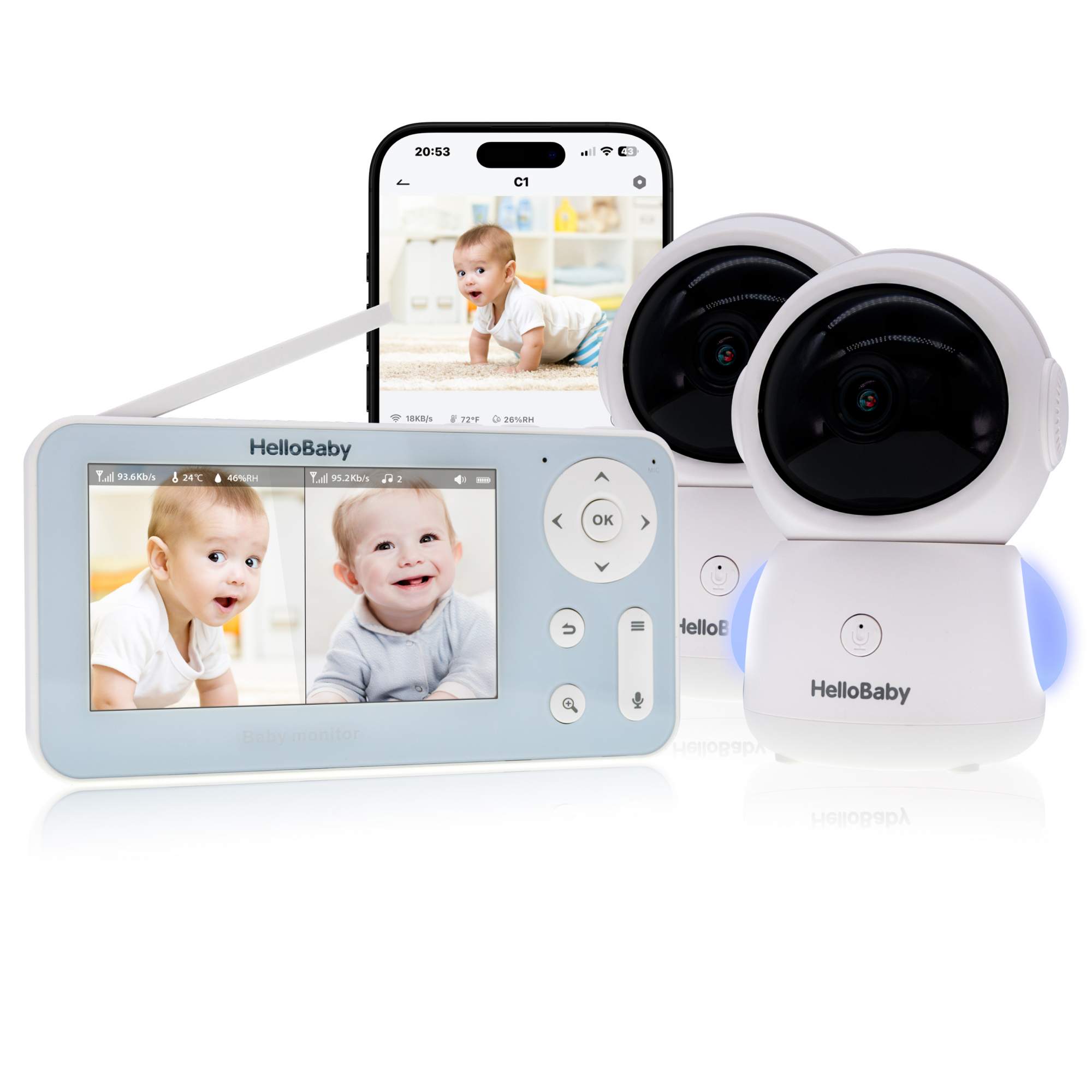 Видеоняня HelloBaby HB110X2TR с двумя камерами и креплениями 17600₽