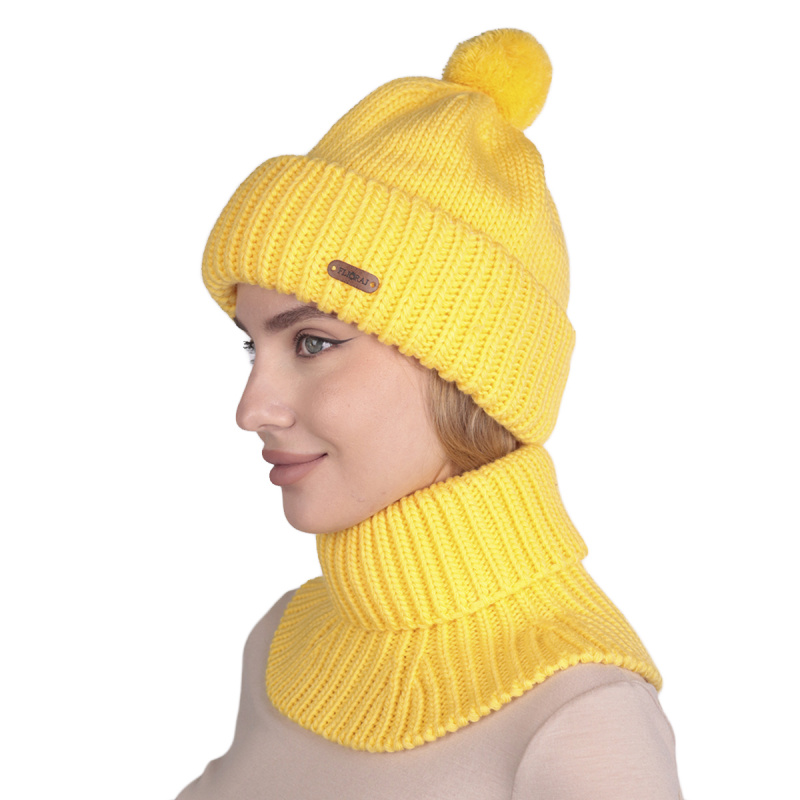 Комплект шапка и снуд женский Flioraj 4717/4716 желтый, р.56-58