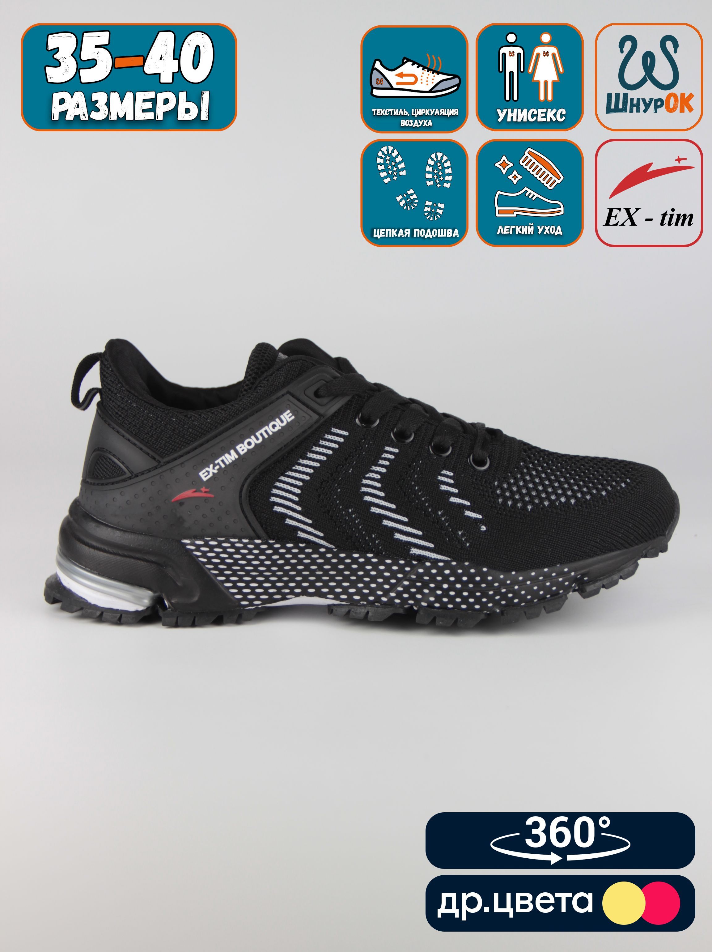 

Кроссовки женские EX-tim Ex72s черные 39 EU, Черный, Ex72s