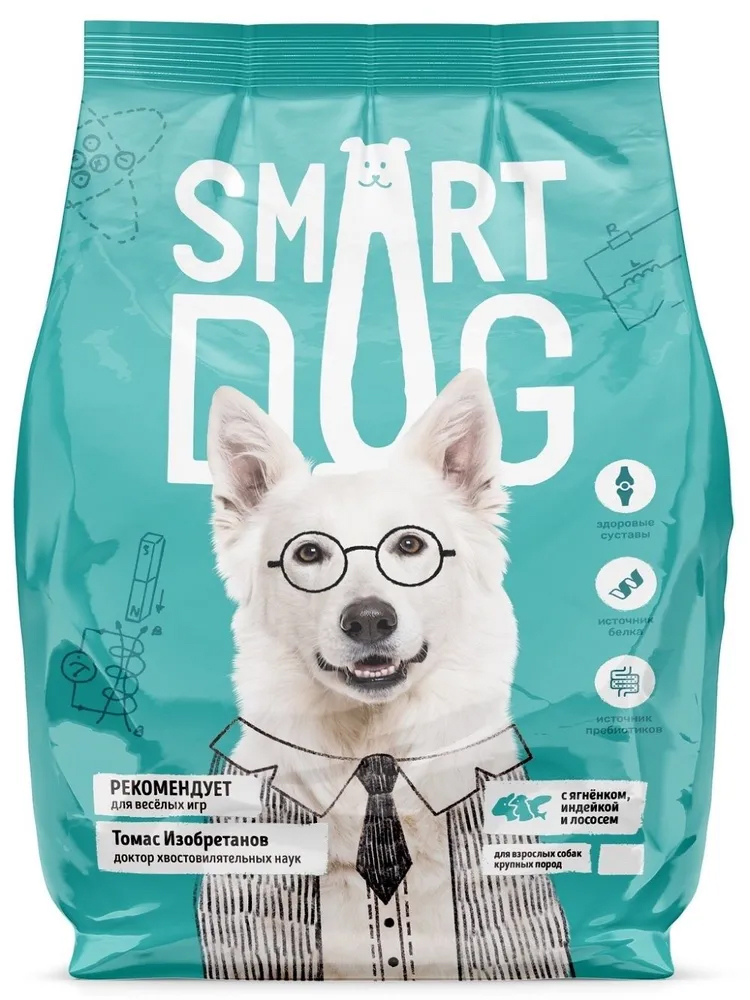 фото Сухой корм для взрослых собак крупных пород smart dog ягнёнок, лосось и индейка 18 кг