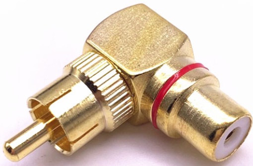 

Адаптер переходник GSMIN RT-67 (угловой 90°) RCA тюльпан (M) - RCA тюльпан (F) металлическ