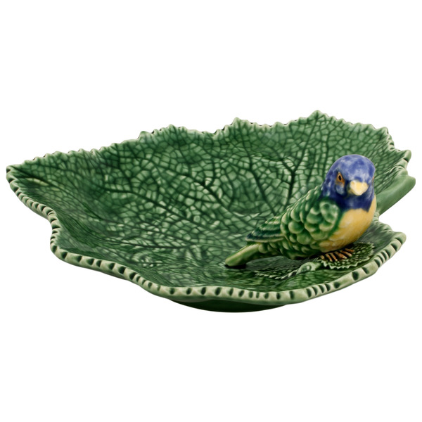 фото Блюдо bordallo pinheiro "листья" 19см, с синей птичкой