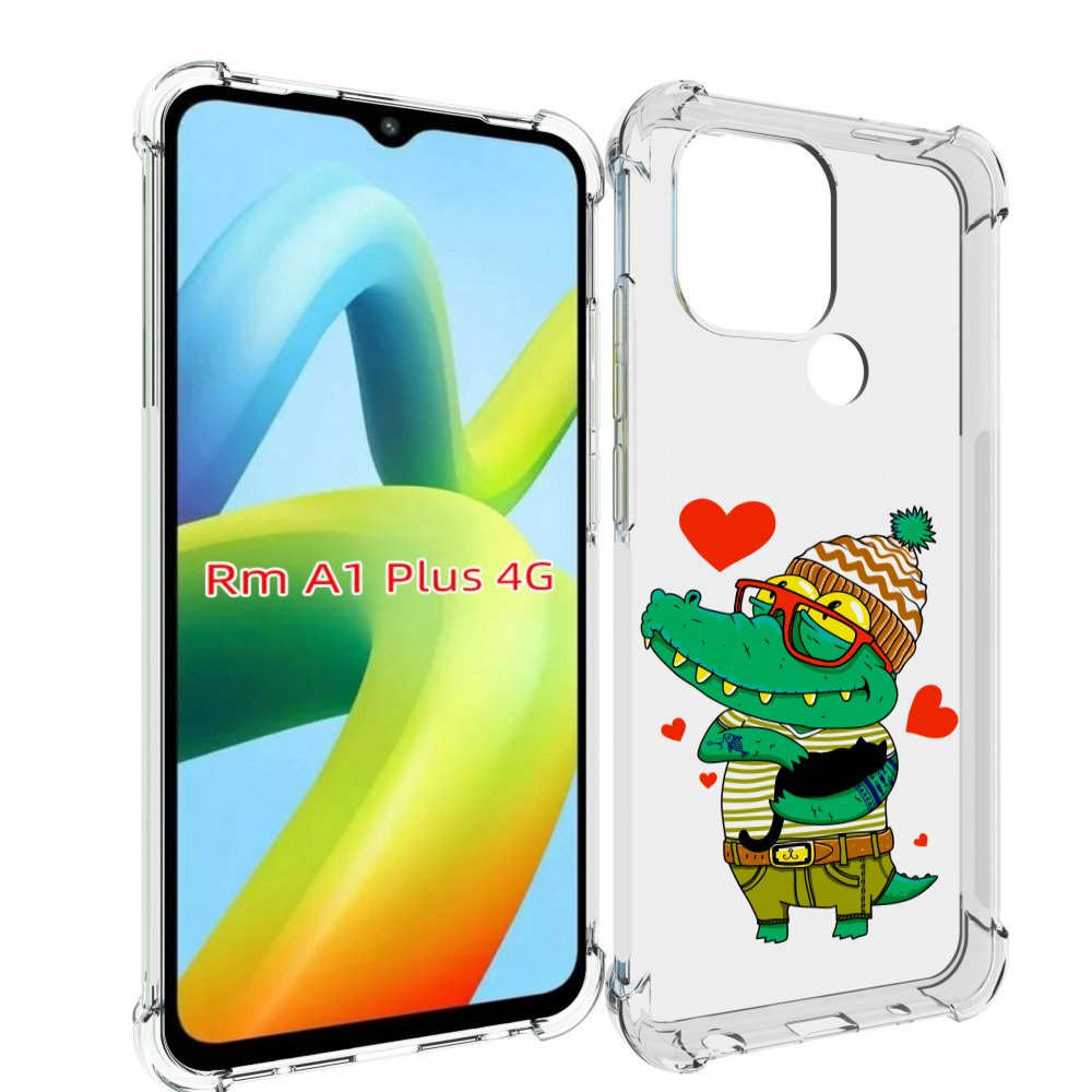 Чехол MyPads зеленый-крокодильчик-в-красной-оправе для Xiaomi Redmi A1 Plus +