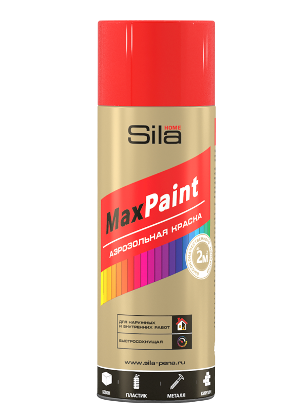 Аэрозольная краска Sila Max Paint флуоресцентная, жёлтая, красная,520 мл растворитель sila max cleaner для старой краски аэрозольная 520 мл