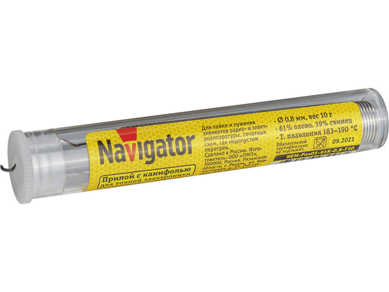 

Припой Navigator NEM-Pos01-61K-0.8-F10 0.8mm 10g 93 096, NEM-Pos01-61K-0.8-F10