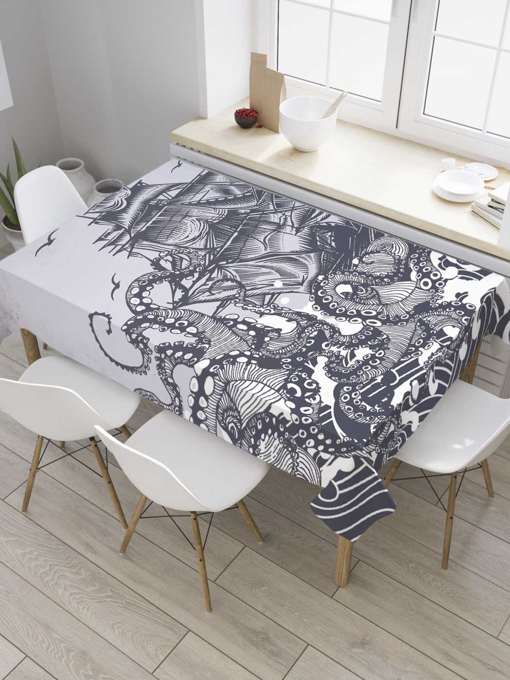 

Скатерть прямоугольная JoyArty "Корабль и осьминог" из сатена, 180x145 см, Серый, Корабль и осьминог