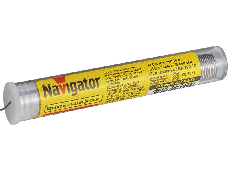 

Припой Navigator NEM-Pos01-63K-0.8-F10 0.8mm 10g 93 100, NEM-Pos01-63K-0.8-F10