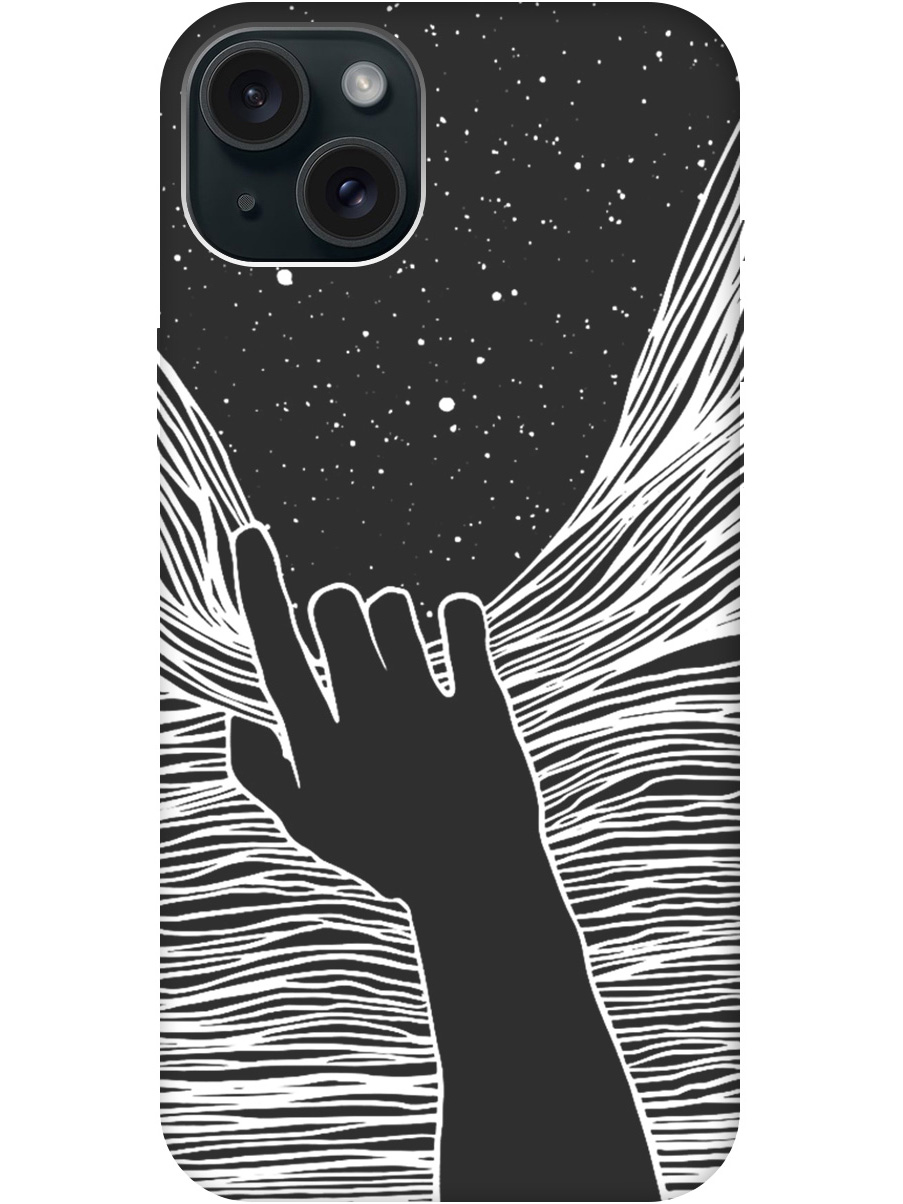

Силиконовый чехол на Apple iPhone 15 Plus с рисунком "Рука и нити" Soft Touch черный, 20000006