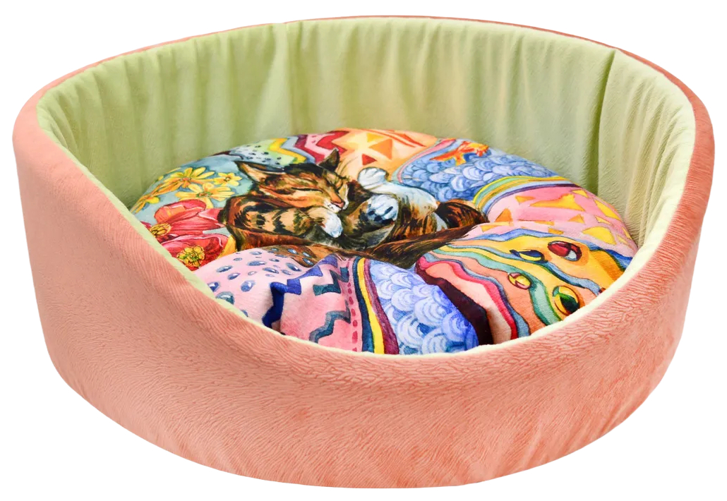 

Лежанка для животных Zooexpress Сны рисунок Кошка, коралловая, 43х16 см