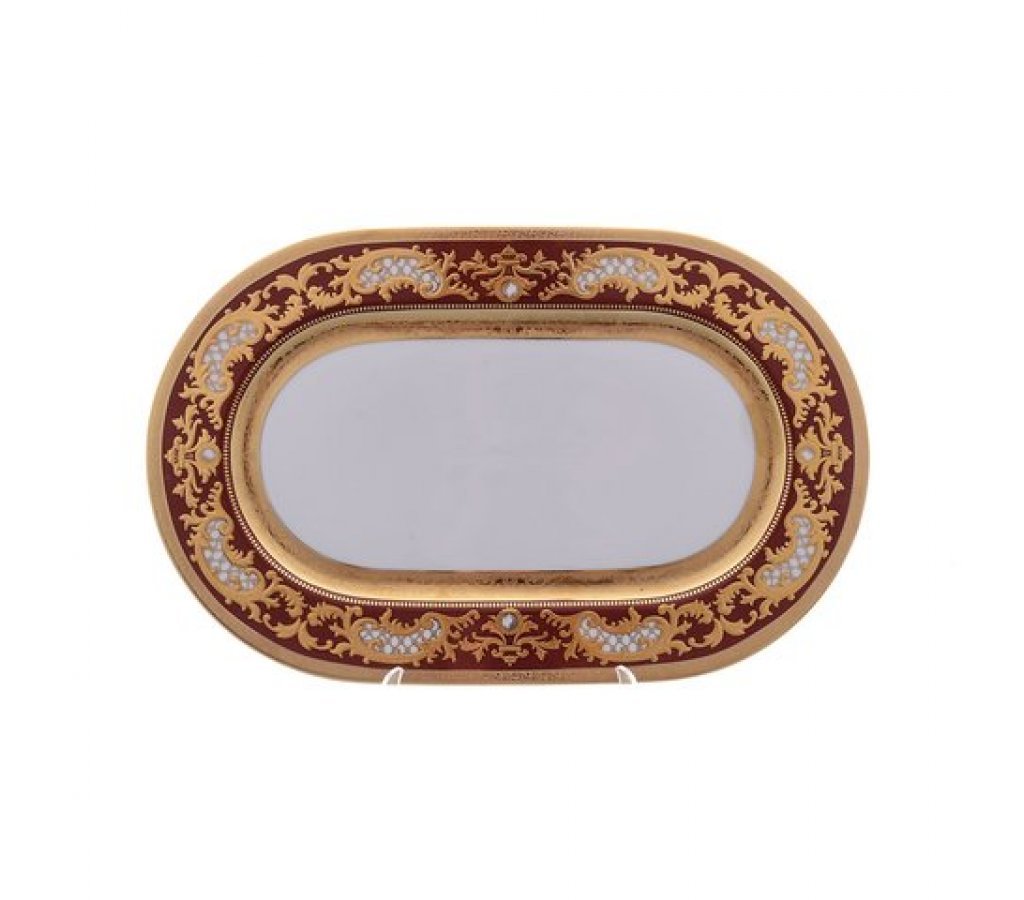 

Блюдо овальное 36 см Falkenporzellan Alena 3D Bordeaux Gold Constanza, Белый;красный, 37222-02