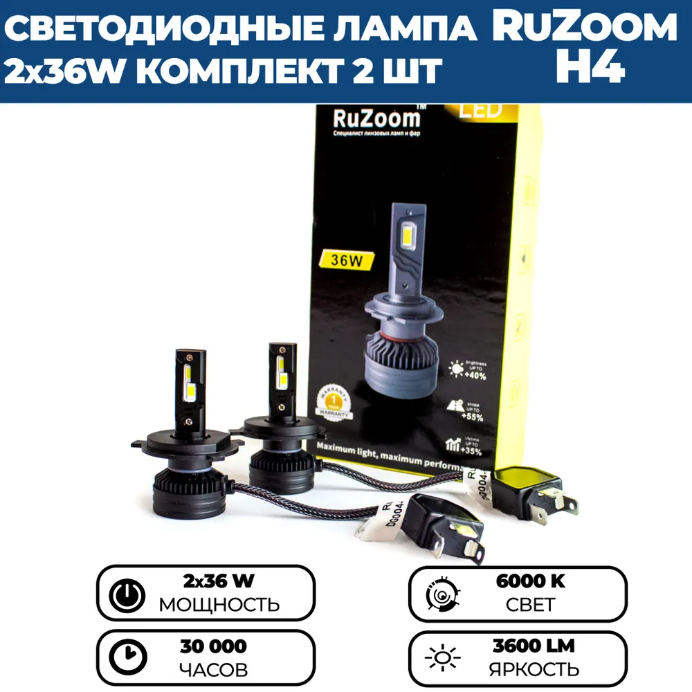 

Светодиодные лампы LED 36W RuZoom H4, 2 шт