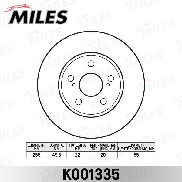 

Диск Тормозной Тойота/Тоета/Таёта/Toyota Prius 1.5 03- Передний Вент.D=255мм. Miles арт. K