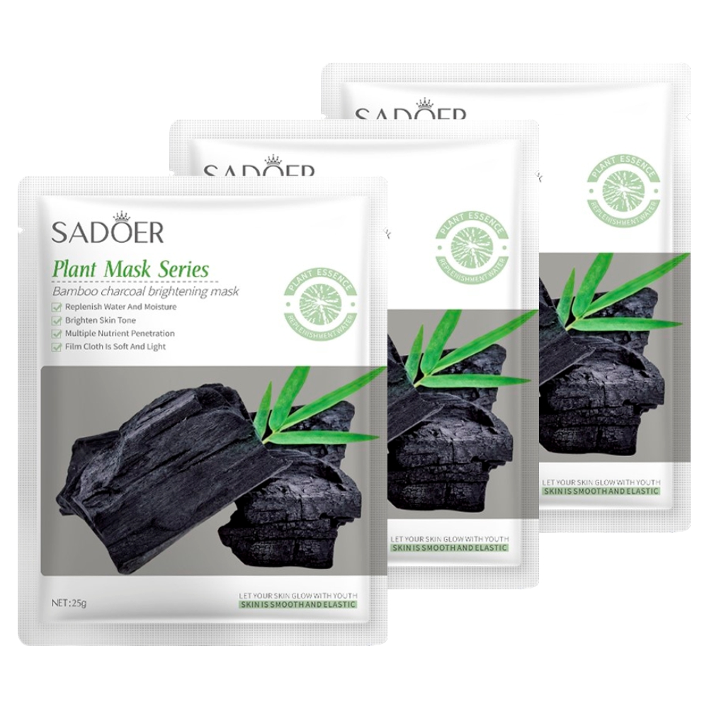 Набор Sadoer Очищающая тканевая маска для лица с бамбуковым углем 25 г х 3 шт маска для лица garnier очищающий уголь листья черного чая тканевая