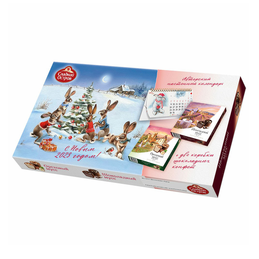 Сладкий подарочный набор АШАН Красная птица конфеты шоколадные и календарь 232 г