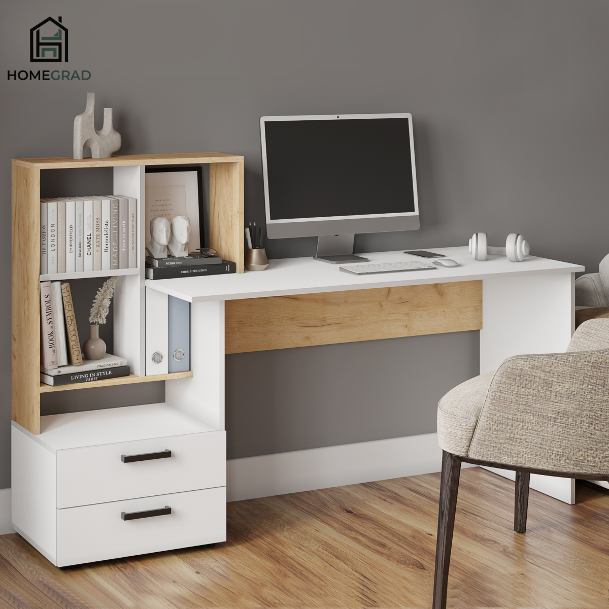 Стол компьютерный HomeGrad КМ-5, дуб сонома/белый