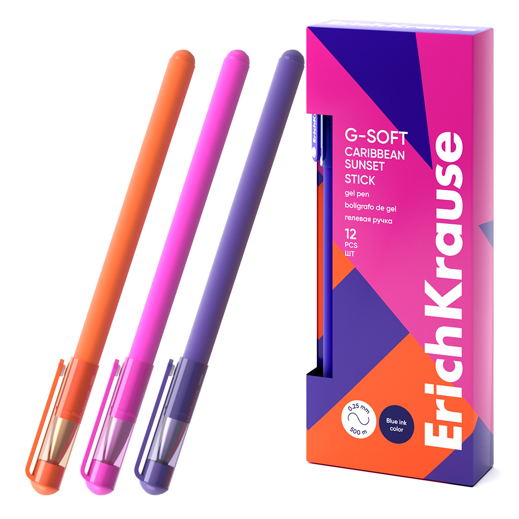 

Ручка гелевая ErichKrause G-Soft Stick Caribbean 61295 0,38, цвет синий по 12 штук