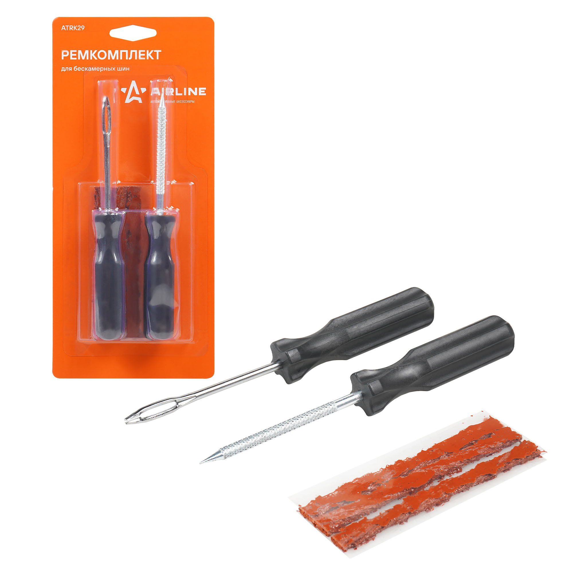Ремкомплект для б/к шин прямые ручки (шило для жгута шило-напильник 3 жгута) (ATRK29)