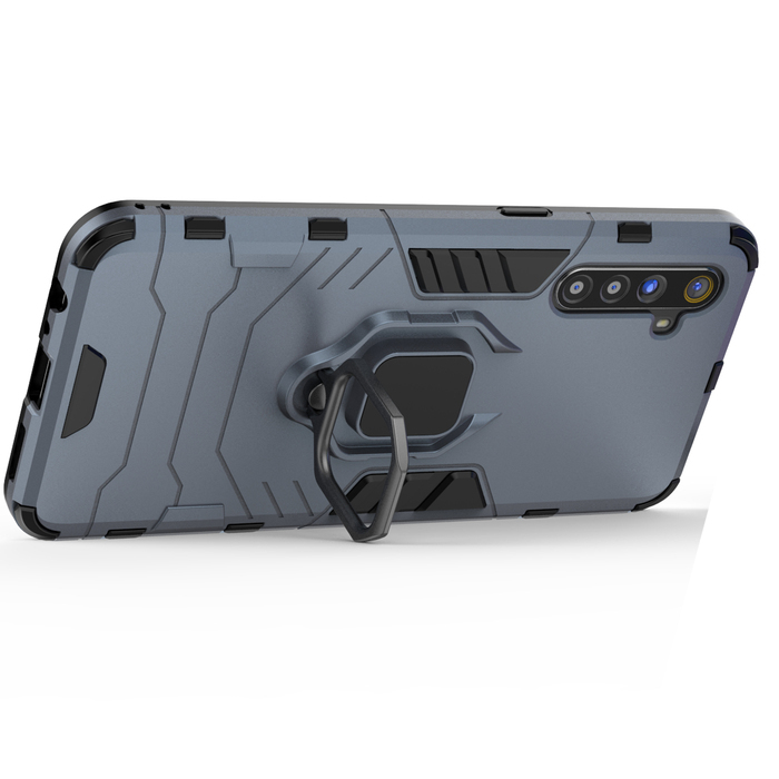 фото Противоударный чехол с кольцом panther case для realme xt (синий) black panther