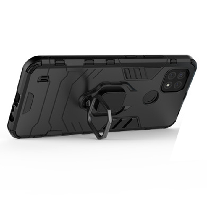 фото Противоударный чехол с кольцом panther case для realme c21/c11 (черный) black panther