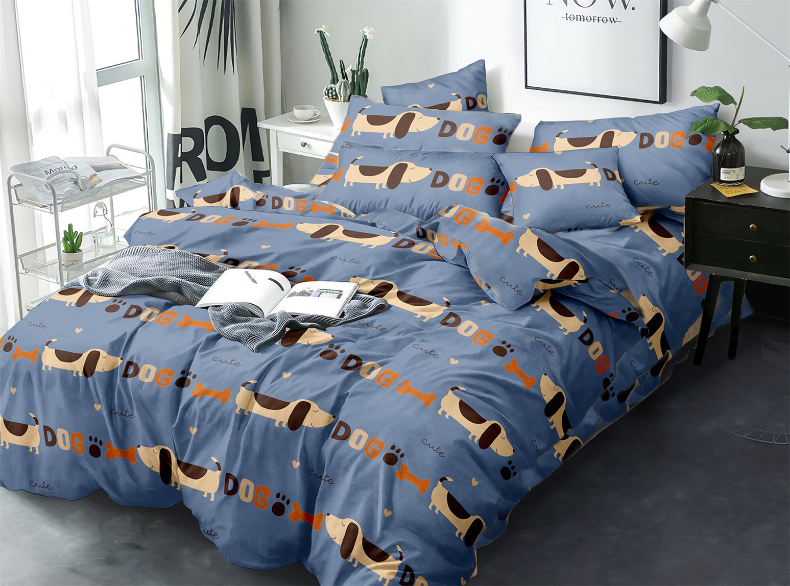 фото Комплект постельного белья mercury home таксы 2-спальный голубой