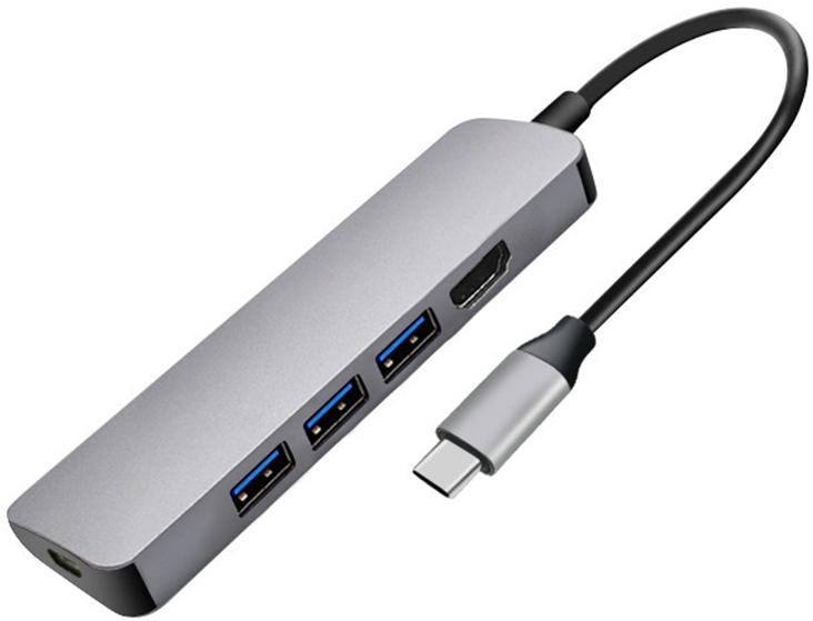 

Адаптер GSMIN USB Type-C-HDMI/3xUSB A/USB Type-C, M-F Grey (BT894030), BT894030