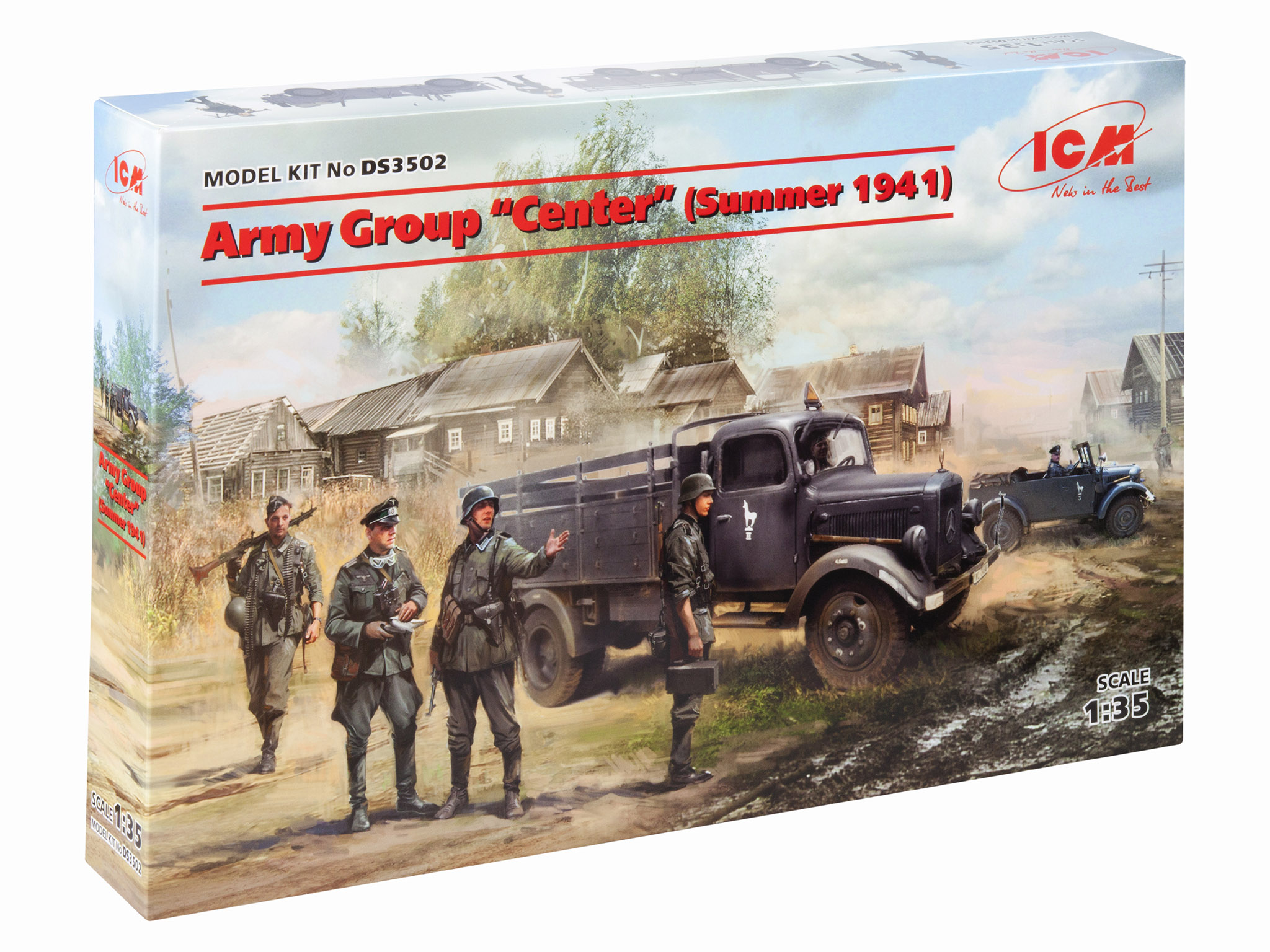 Сборная модель ICM 1/35 Группа армий Центр лето 1941 Kfz1 Typ L3000S Infantry-4 Drivers-4