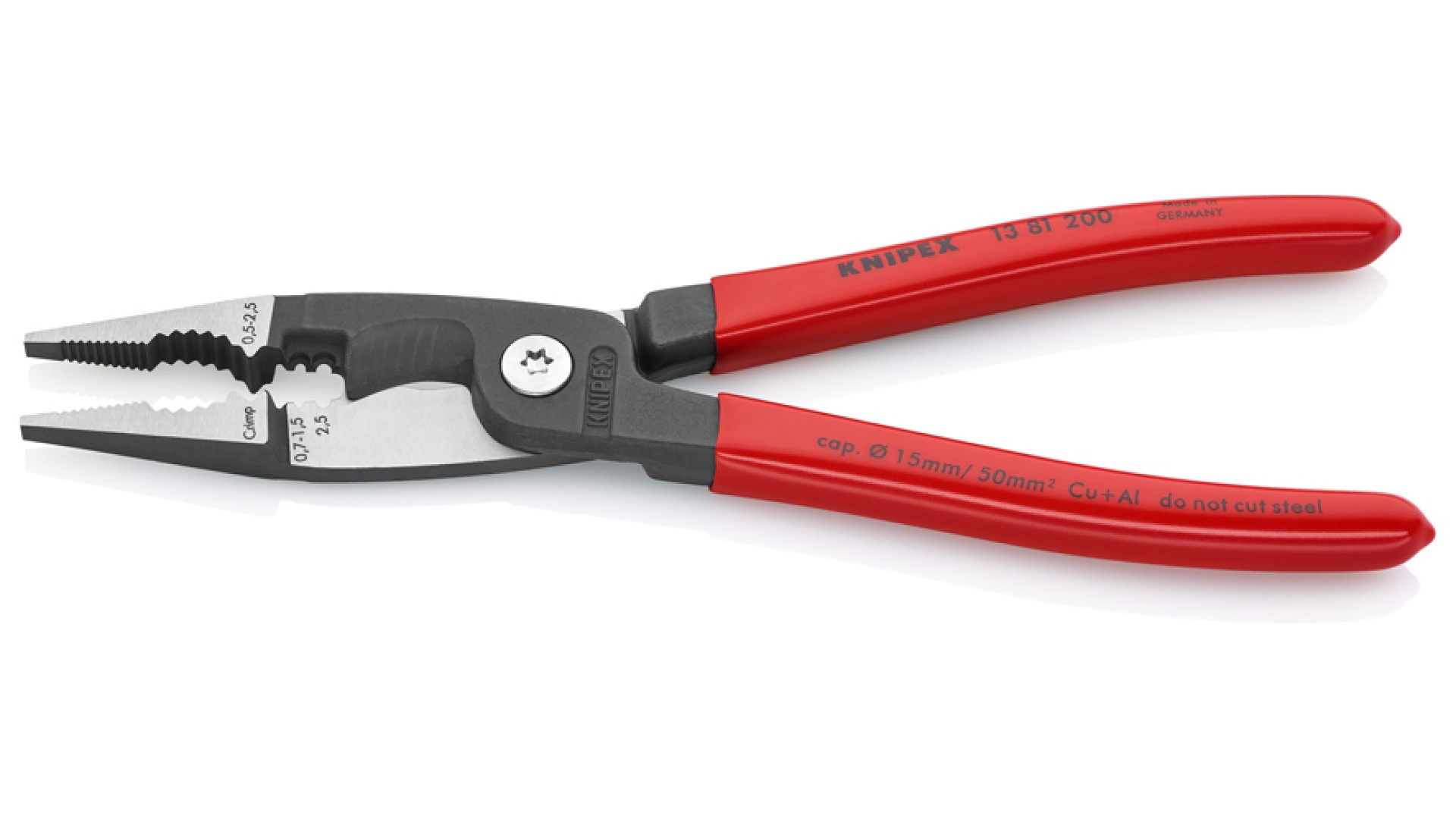 

Клещи электромонтажные Knipex KN-1381200SB 6-в-1, 200 мм, фосфатированные, обливные ручки, KN-1381200SB