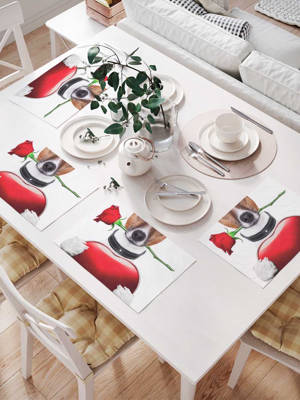 

Сервировочные селфетки JoyArty "Пес романтик" (32х46 см, 4 шт.), Серый