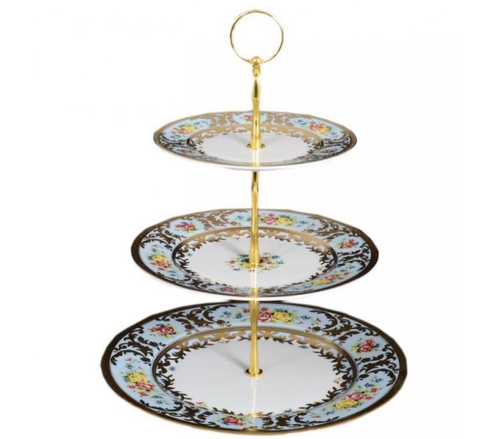 

Этажерка 3 яруса Vienna blu gold Falkenporzellan, Белый;голубой, 47739-02