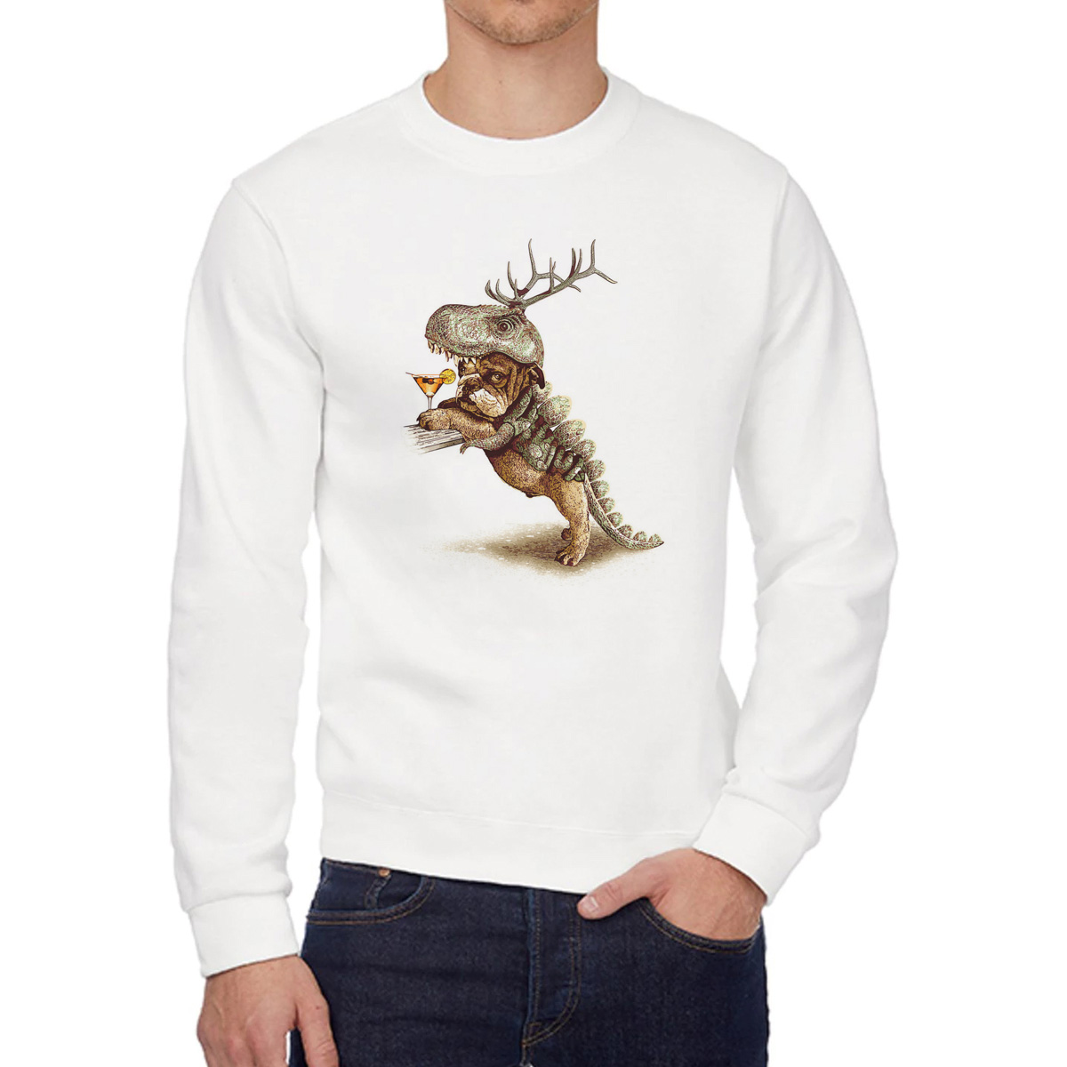 

Свитшот женский CoolPodarok Собака в костюме динозавра коктейль белый 56 RU, 6W015883