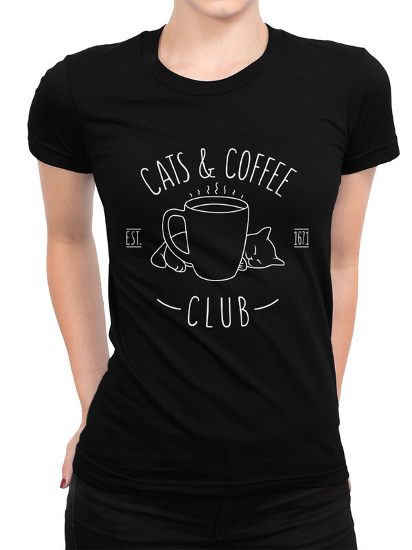 Футболка женская DreamShirts Studio Клуб Кофе и Котиков 470-catcoffee-1 черная 2XL