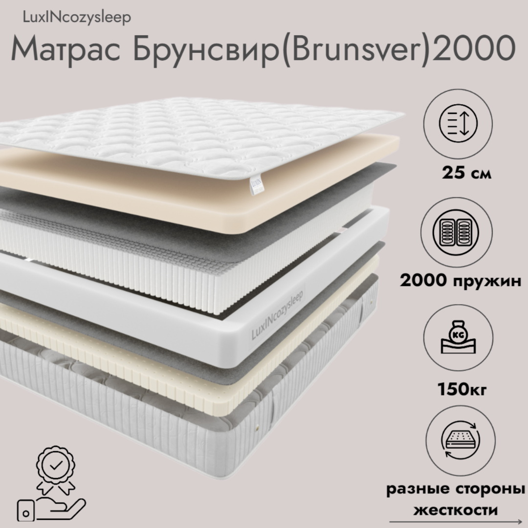 

Матрас LuxINcozysleep Перфект Брунсвир 2000 200х200, Белый, Брунсвир 2000