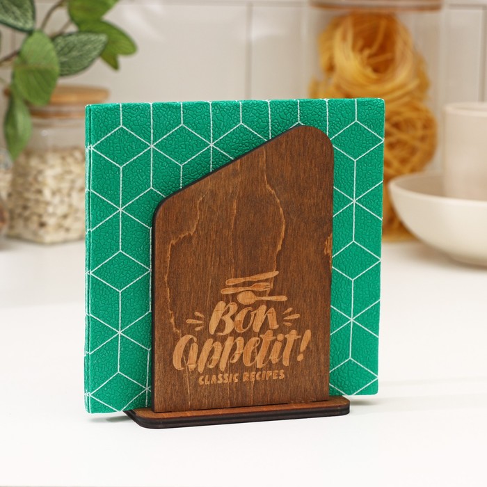 

Салфетница деревянная "BON APPETTIT!" 12x8x15,6 см, цвет коричневый, Предметы сервировки "Всё для дома"