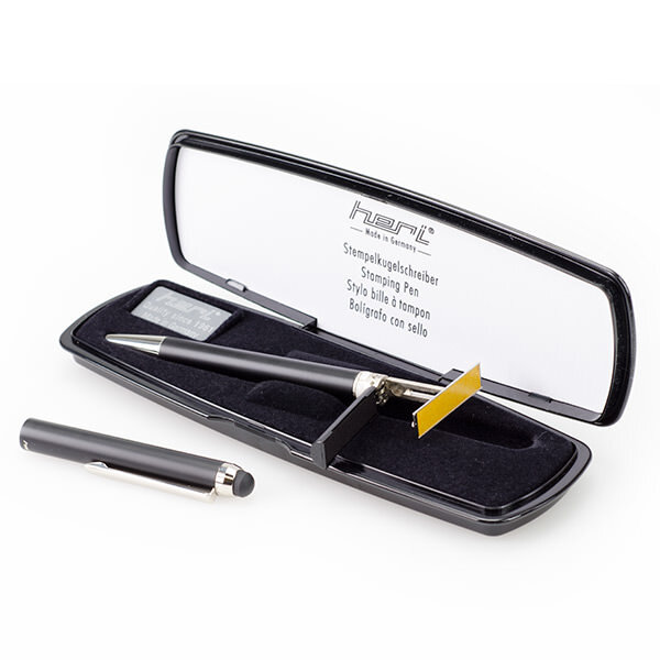 Шариковая ручка HERI V3302 со штампом и стилусом для смартфона чёрный корпус