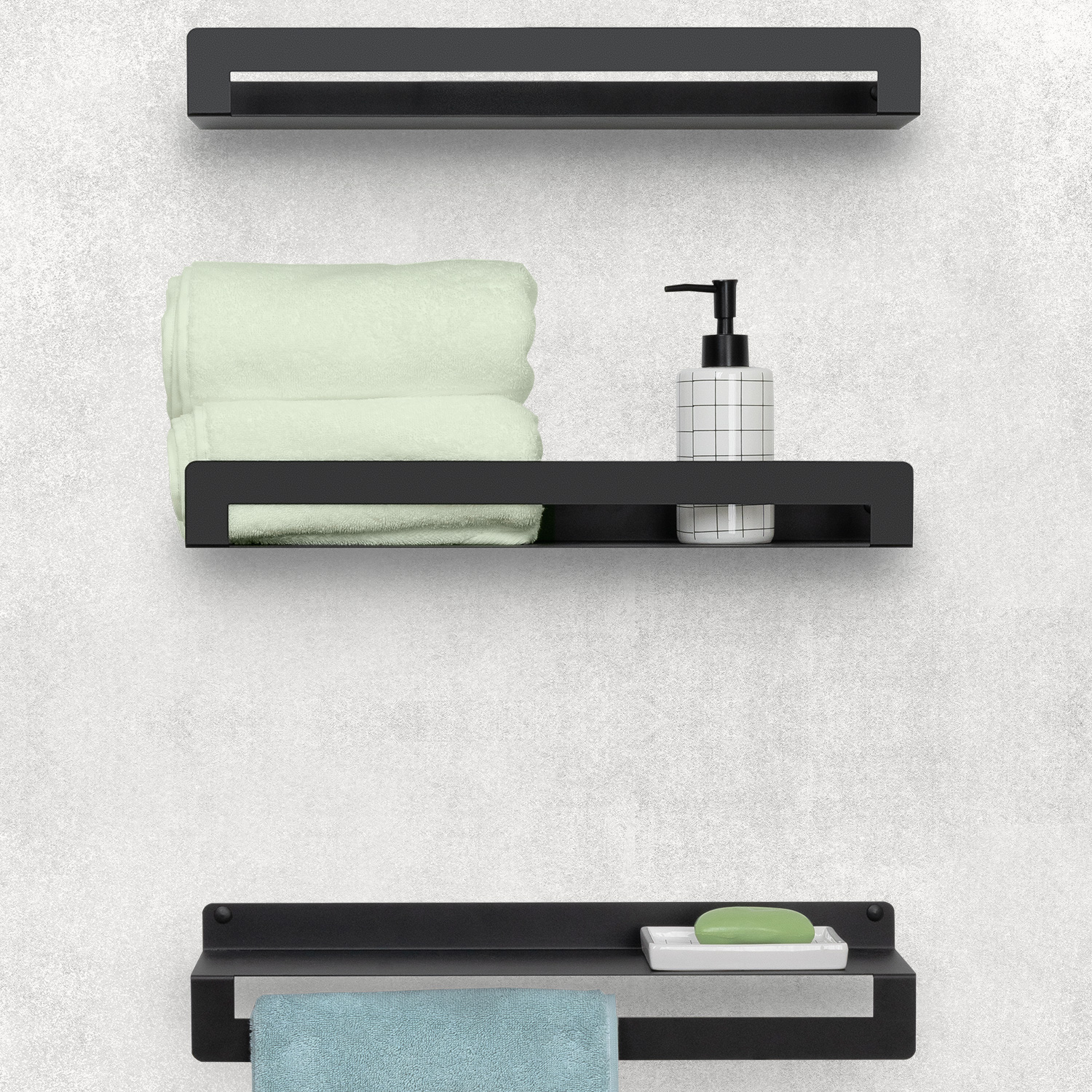 фото Полка для ванной трехъярусная “ лофт b” металлическая с полотенцедержателем ost home
