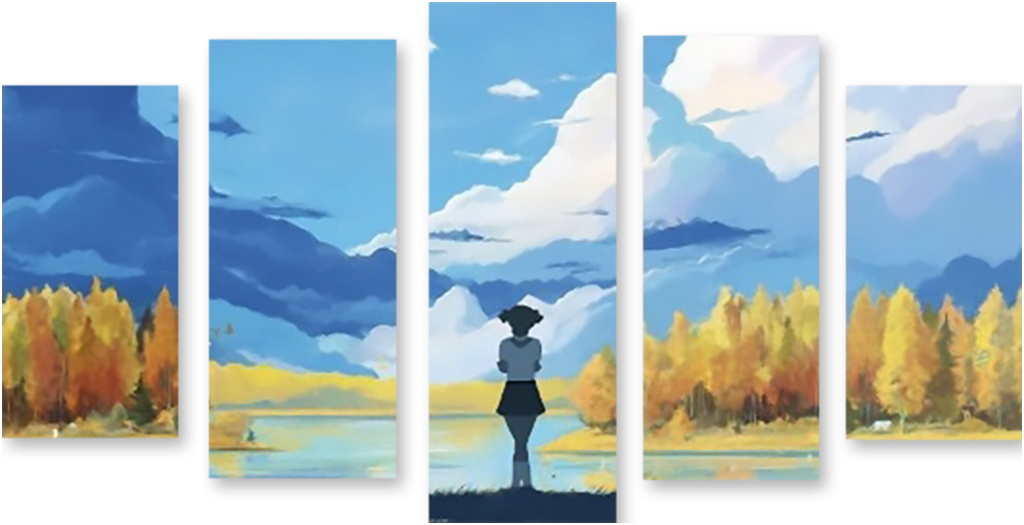

Картина модульная на холсте Модулка Девушка. Горы. Лес. 150x85 см, 1573
